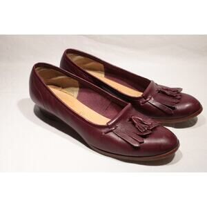 Vintage Pappagallo Leather Loafer Shoes Ox Blood Red Fringed Tassels Womens  8 M